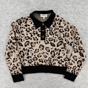 Heartloom Leopard Jacquard Knit Rowan Polo Sweater Size XS